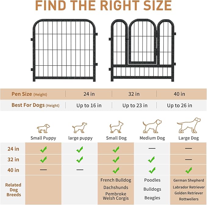 Metal Dog Playpen, 24in 8 Panels, Black-Silver