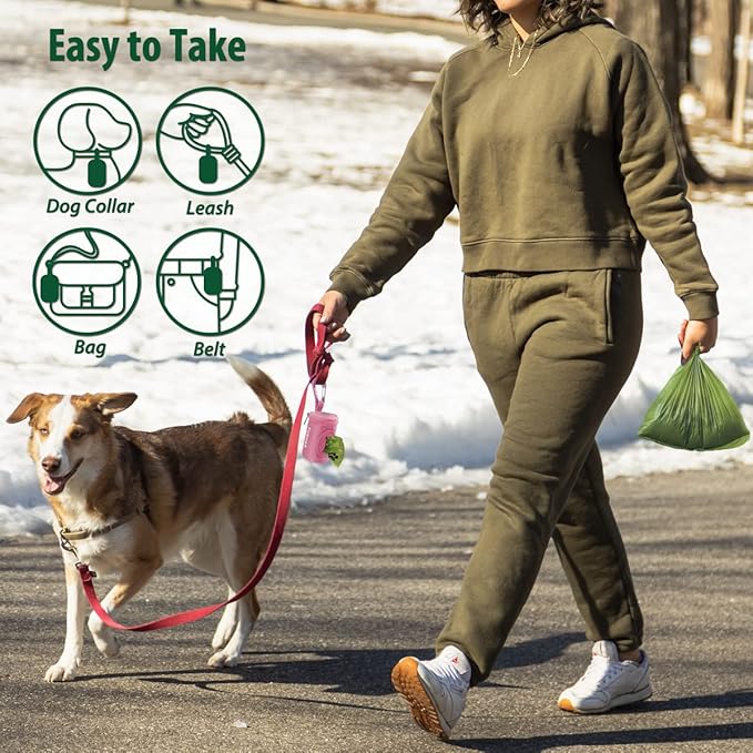 FURHAB Dog Poop Bag Holder for Leash Doggie Waste Bag Dispenser Soft Fabric Puppy Potty Carrier Small Doggy Zipper Pouch with Carabiner Clip 1680D Nylon Oxford with 1 Roll of Pet Trash Bags, Pink