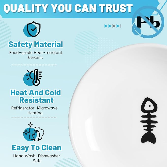 Cat Bowls, Elevated Cat Bowl, Raised Ceramic Dish with Metal Stand, Pet Water or Food Feeding Station for Indoor Cats, Kitten, Puppies and Small Dogs, Dishwasher Safe (Raised Cat Bowl(2 pack))