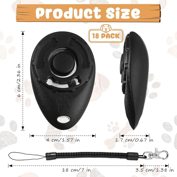 Frienda 18 Pieces Dog Training Clicker, Pet Behavioral Training Clickers with Wrist Strap for Dogs Cats Puppy Birds Horses(Black)