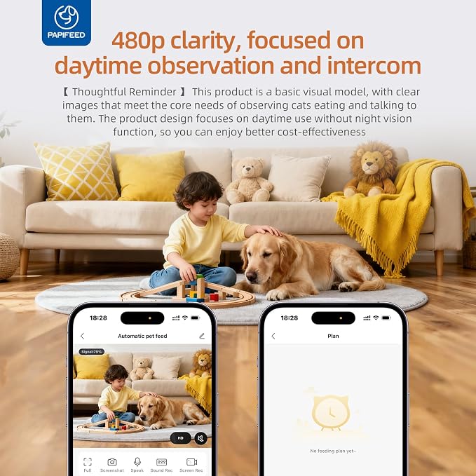 PAPIFEED Automatic Cat Feeder with Camera，‌Adjustable Angle 2.4G WiFi/App Pet Food Dispenser，3.5L/15 Cup Timed Dispenser