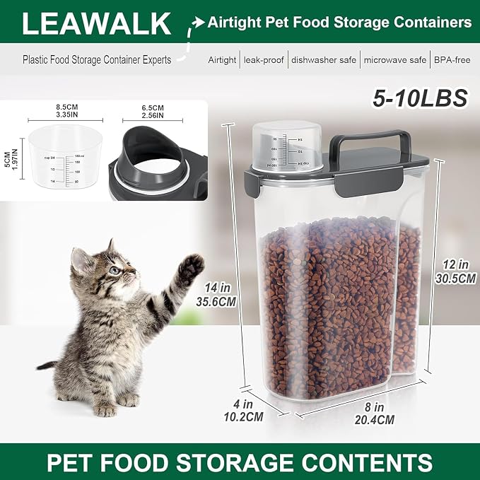 LEAWALK 5Lbs /6Qt/5L Airtight Cat Dog Food Storage Container with Upgraded Large Nozzle BPA-Free, 2-Pack, 5Lbs, Pink