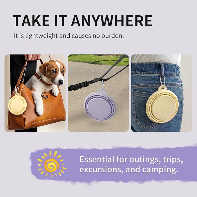 Collapsible Dog Bowls, 2 Pack, Macaron Yellow & Violet