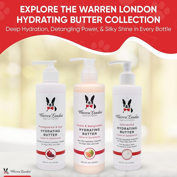Warren London Hydrating Butter Leave in Pet Conditioner for Dogs | Lotion for Skin and Coat | Aloe Puppy & Dog Conditioner for Hair Detangler, Dry Skin, & Dandruff | Unscented 8oz
