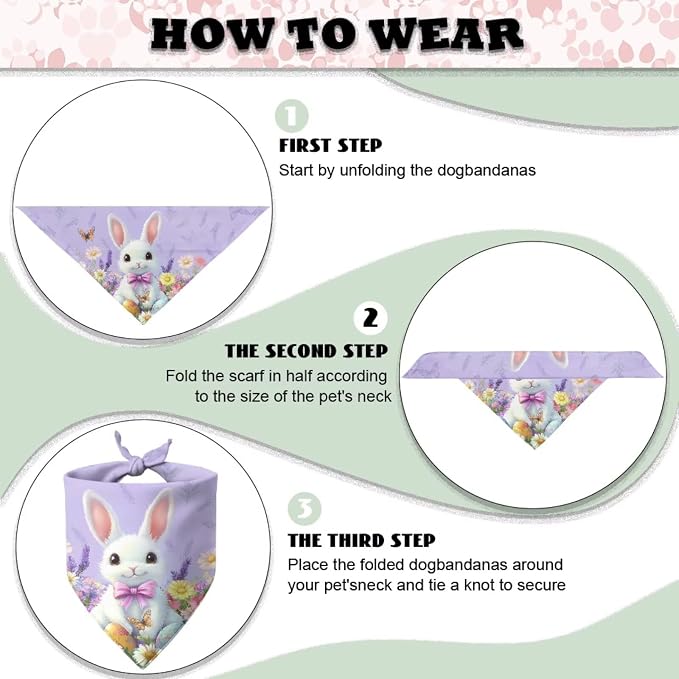 Forchrinse Easter Bunny Dog Bandana Adjustable Dog Scarf Dog Clothes Pet Costume for Cats, One Size, Polyester, Easter Bunny
