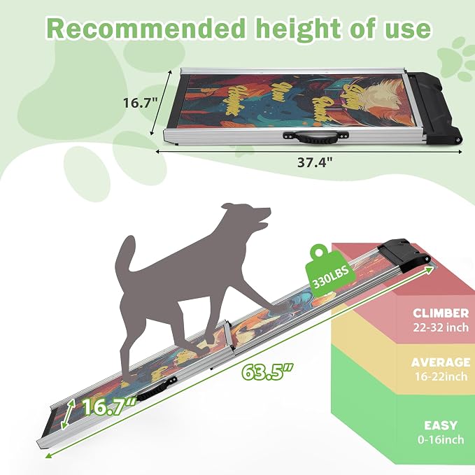 COZIWOW Telescoping Dog Car Ramp for Large Dogs - Heavy-Duty Aluminum Pet Ramp with High-Traction Surface, Anti-Slip Steps for Cars/Trucks/SUVs,Adjustable Sizing,330LB Load Capacity (63.5" L)