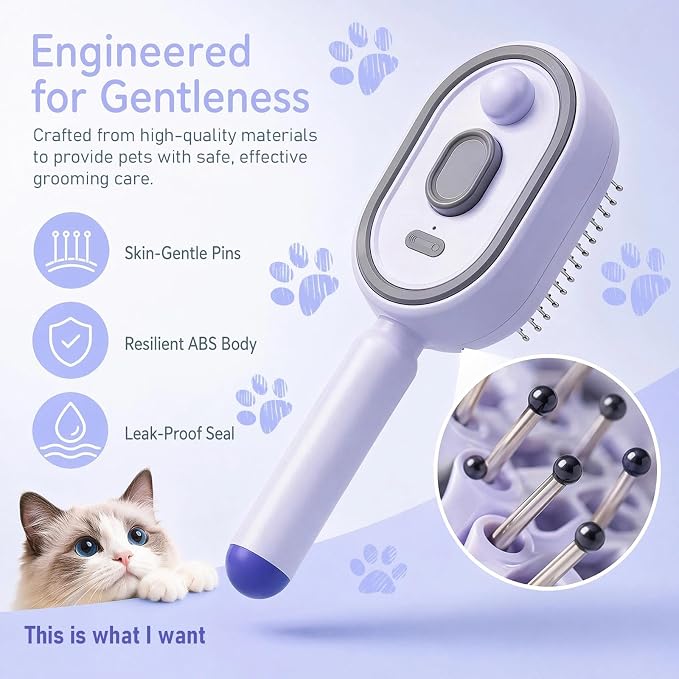 2026 New 3 in 1 Steam Pet Grooming Brush, 3 in, Red