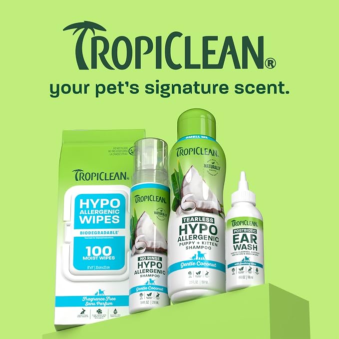 TropiClean Hypoallergenic Cleaning Pet Wipes, 100ct - Wipes for Dogs, Cats, Puppies & Kittens with Sensitive Skin - Gently Removes Dirt & Dander - Fragrance Free
