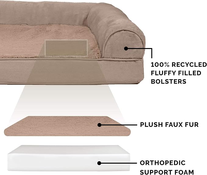 Furhaven Orthopedic Plush &amp; Suede Sofa Dog Bed - Jumbo Plus/XXL (up to 125 lbs), Almondine