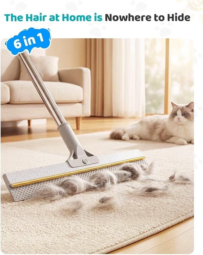 Pet Hair Remover for Carpet, 54 Inch Adjustable Long Handle Carpet Rake for Pet Hair Removal, 3 Piece Dog Hair Carpet Rake and Carpet Scraper Tool for Rugs, Couch, Stairs, Furniture