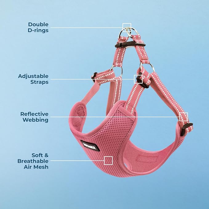 Voyager Step-in Flex Adjustable Dog Harness - Pink, X-Small | 13 - 16" in Chest, Fully Adjustable, Reflective Bands, All Weather Breathable Air Mesh, Lightweight, Fast Drying