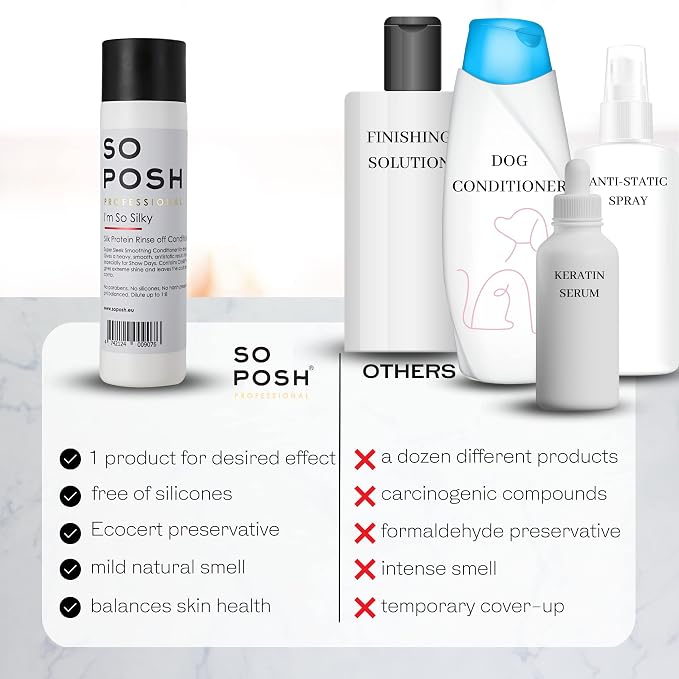 So Posh I’m So Silky Rinse-Off Dog Conditioner - with Silk Protein, Perfect for Drop-Coats Like Maltese & Shih Tzu, Smooth & Anti-Static Result, Silicone & Paraben Free Free, 1:10 Concentrate 8.4 Oz