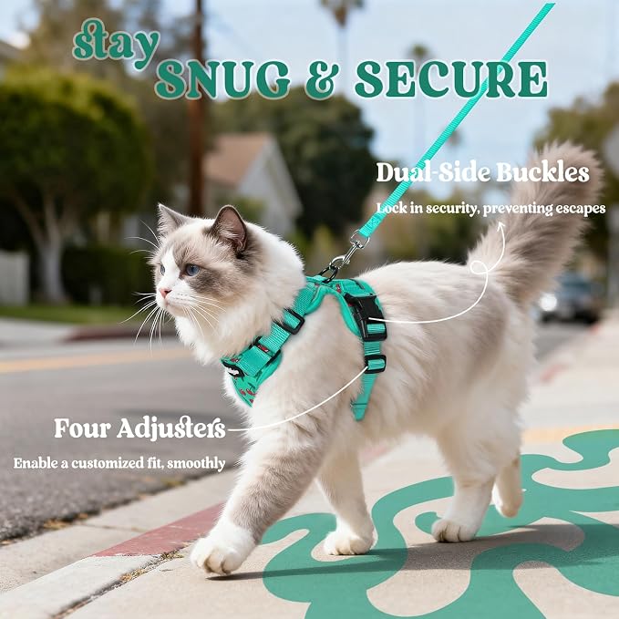 rabbitgoo Cat Harness and Leash Set, Escape Proof Vest, Cherry Grove | Soft Breathable Mesh, Easy Adjustable Fit, Snap Buckles, Sturdy Clip, Reflective Strips, for Average Cats Walks, S