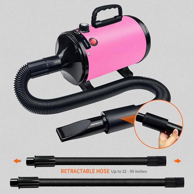 Dog Dryer for Pet Grooming, High-Velocity Force Blow Dryer | Adjustable Temperature and Speed Hair Dryer for Pets with 4 Nozzles