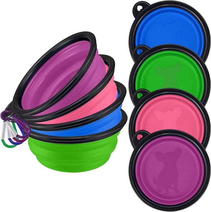 LAVAED 4-Pack Collapsible Dog Bowls with Carabiner Clip