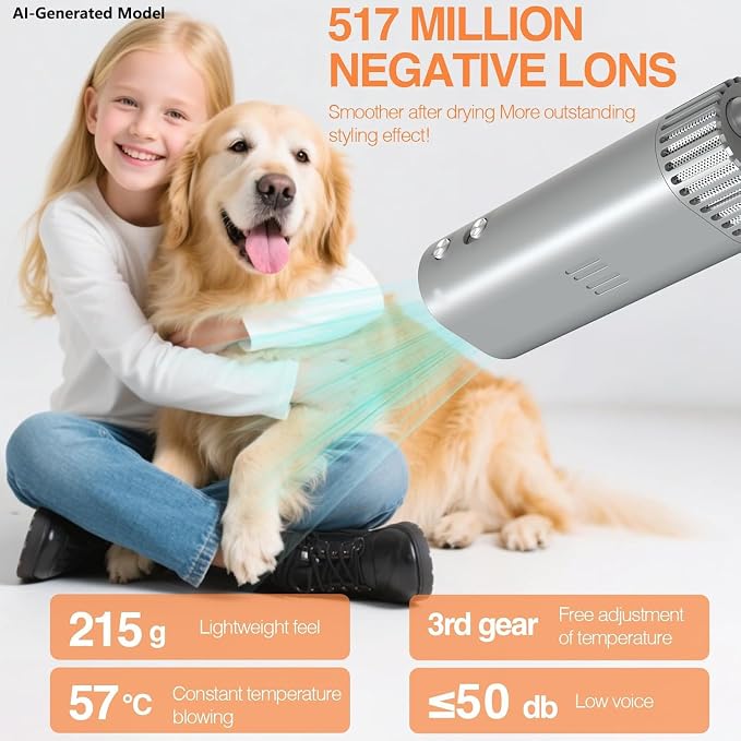 Hands-Free Dog Dryer for Pet Grooming | Neck Dog Dryer, 110,000 RPM High Velocity Pet Hair Blow Dryer, 1400W Wearable Design, 2 Speeds 4 Heat Settings, Home & Salon