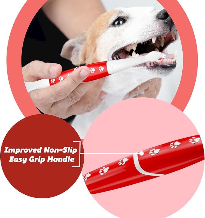 Pet Toothbrush for Dogs, Cats with Soft Bristles - Easy Teeth Cleaning & Dental Care, Non Slip Dual Head Dog Toothbrush for Medium & Large Pets, Toothpaste Not Included, Pack of 4 Multi
