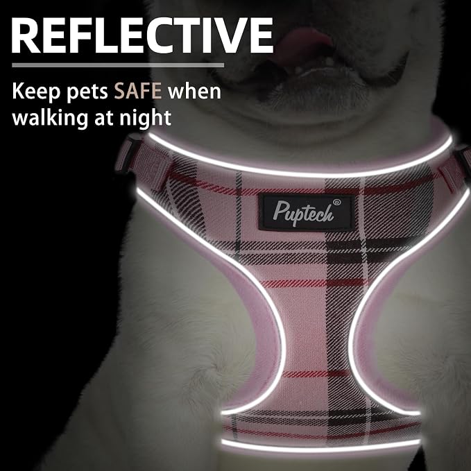 PUPTECK Soft Mesh Dog Harness and Leash Set Pet Puppy Cat Adjustable Reflective Padded Vest No Pull Harnesses, Pink, S