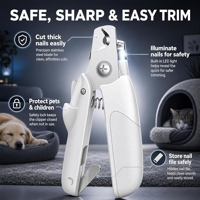 Professional Dog & Cat Nail Clippers with LED Light & Safety Guard