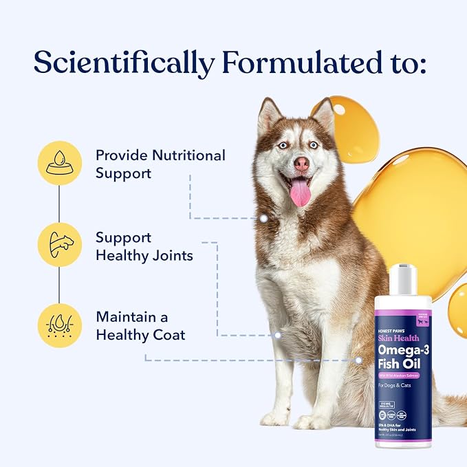 Salmon Oil for Dogs & Cats, Omega 3 Fish Oil for Skin, Coat & Joints, 8oz