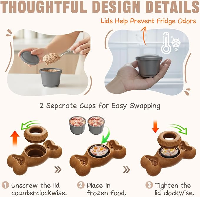 3-in-1 Enrichment Dog Toy for Aggressive Chewers, Frozen Treat Toy & Interactive Treat Dispenser with Peanut Butter Grooves, Long Lasting Chew Toy for Large Dogs, Easy to Clean, Brown