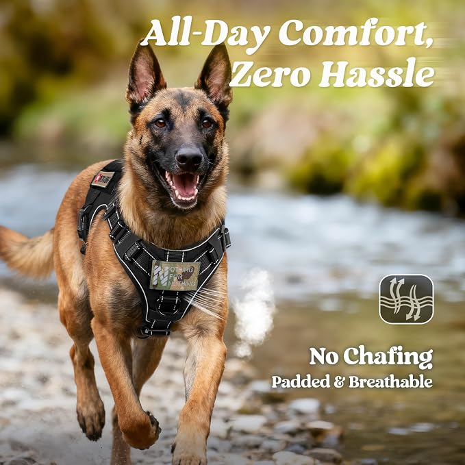 rabbitgoo Tactical Dog Harness for Medium, Heavy Duty Military No Pull Vest | Sturdy Metal Buckles, 5 Adjustments, Molle System, Powerful Pullers for Training, Hunting, Outdoor, Black Reflex, Medium