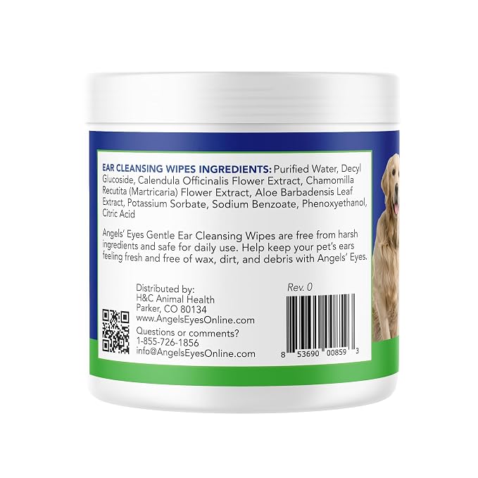 ANGELS' EYES Ear Cleansing Wipes for Dogs & Cats, 100ct