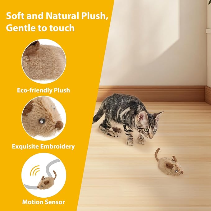 Gigwi Interactive Moving Cat Toy, USB-Charged Squeaky Mouse for Cats | Automatic Electronic Moving Kitten Toy, Upgraded 500 mAh USB Rechargeable, Perfect for Indoor Self-Play and Cat Exercise