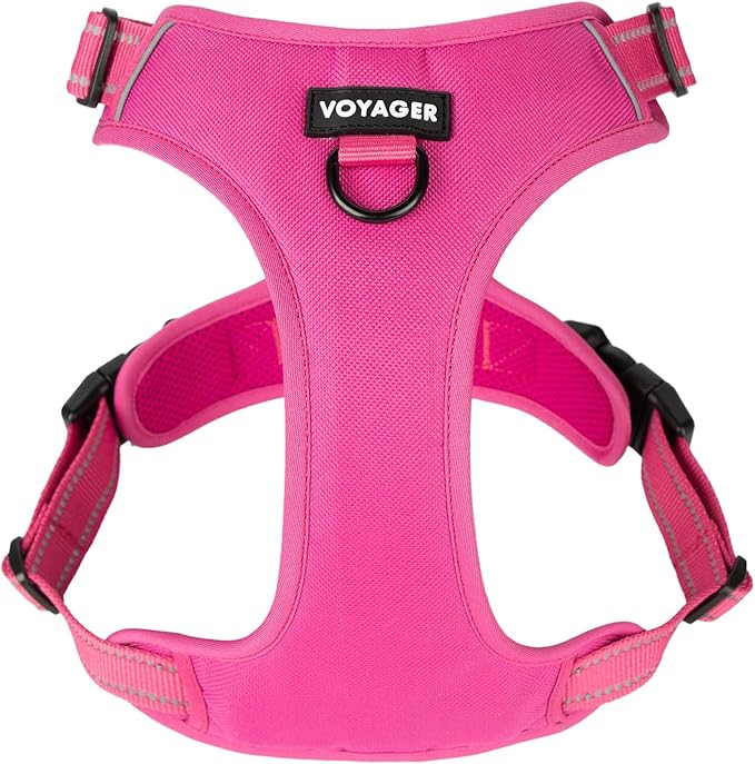 Voyager Dual Attachment No Pull Harness - Fuchsia, X-Large | 28 - 37" in Chest, No Pull Dog Harness, Fully Adjustable, 3M Reflective Technology, Front & Back D-Rings, Walking & Training