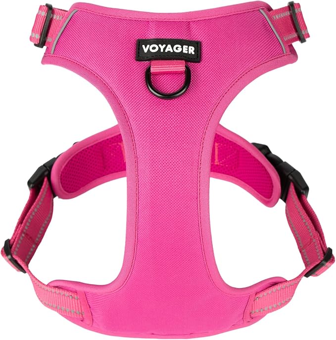 Voyager Dual Attachment No Pull Harness - Fuchsia, Small | 16 - 20" in Chest, No Pull Dog Harness, Fully Adjustable, 3M Reflective Technology, Front & Back D-Rings, Walking & Training