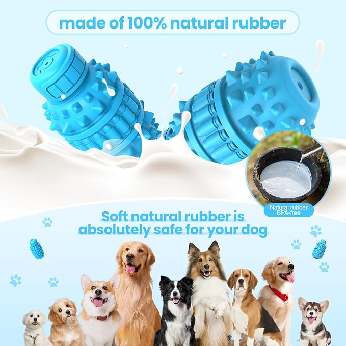 PIFFZEDO Natural Rubber Squeaky Dog Chew Toy for Large Aggressive Chewers | Indestructible large squeak toy, tough chew toy for power chewers, birthday gift, cleans tartar, azure large size