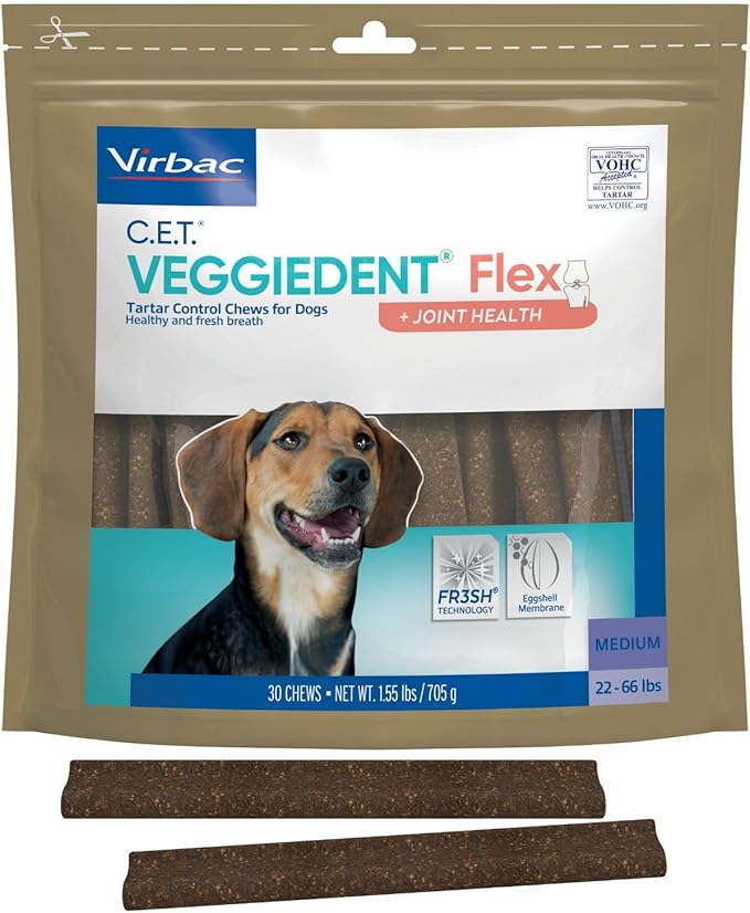 C.E.T. Veggiedent Fr3sh & Flex Plaque and Tartar Control Chew for Dogs, M