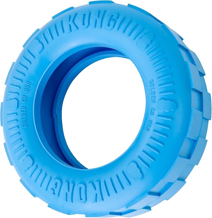 KONG Puppy Tires, Natural Rubber Teething Toy, for Small Puppies, Blue | Durable KONG Natural Rubber Chew & Fetch Toy That Promotes Healthy Teeth & Gums with a Fun Bounce & Easy Roll