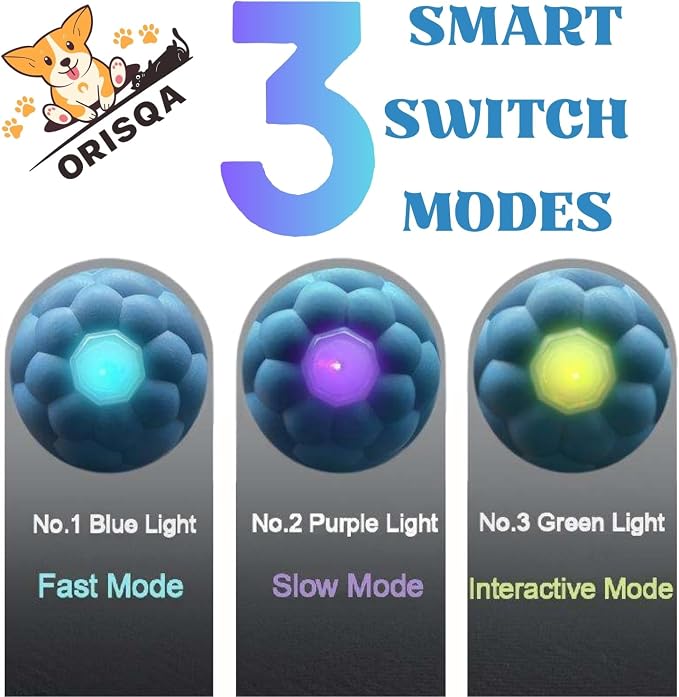 Interactive Dog Toy with Rope Smart Motion Activated Dog Ball USB Rechargeable 3 Speed Modes Durable Automatic Dog Toy for Puppies