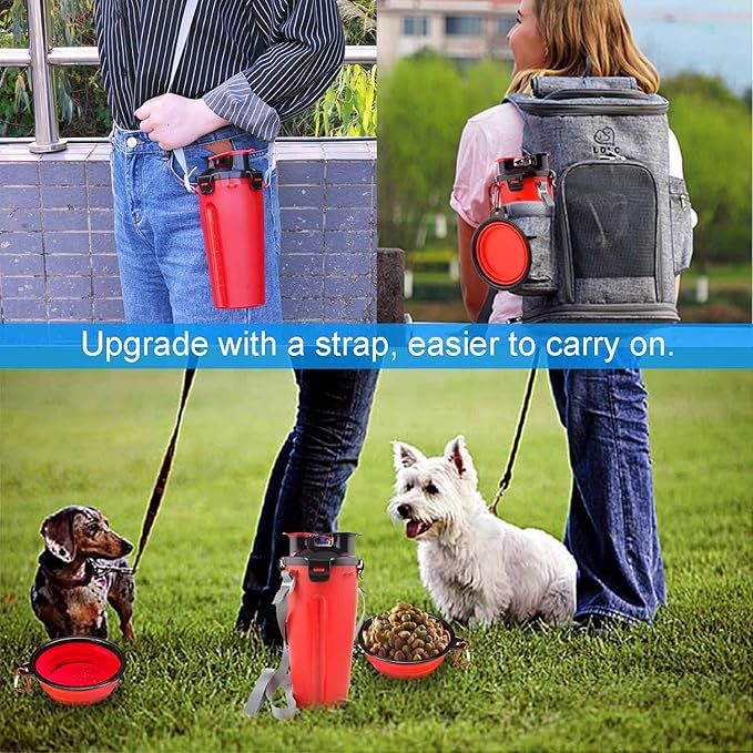 Dog Travel Water Bottle, 2-in-1 with Collapsible Bowl, Red