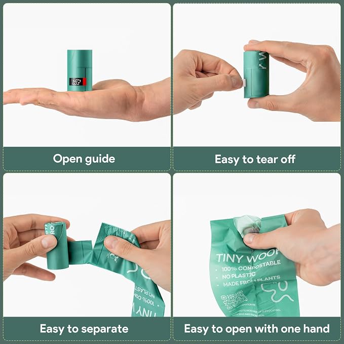 Small Dog Poop Bags, 360 Count Compostable Tie-Handle Rolls | Mini Dog Poop Bags for Small Dogs & Puppies (Chihuahua, Yorkie, Pomeranian, Toy Poodle, Maltese, Frenchie) | TINY WOOF