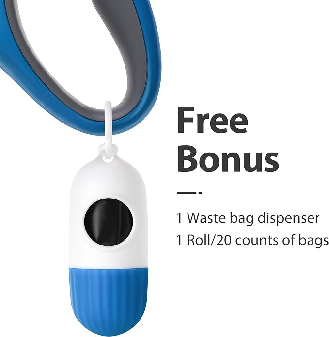 Fida Retractable Dog Leash with Dispenser and Poop Bags, 16 ft Pet Walking Leash for Medium Dog or Cat up to 44 lbs, Anti-Slip Handle, Tangle Free, Reflective Nylon Tape (M, Blue)