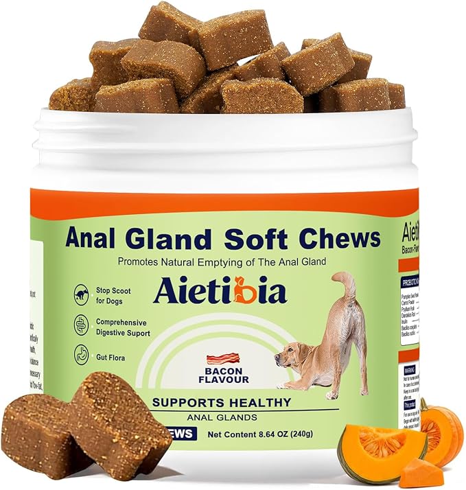 120 Chew Anal Gland Soft Chews for Dogs-Help Reduce Scooting with Pumpkin&Digestive Enzymes Probiotics Fiber Supplement-Bacon Flavor