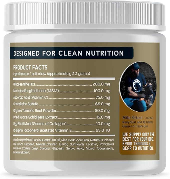 TEAM DOG Hip and Joint Chews for Dogs | Arthritis & Joint Support Supplements for Dogs | MSM, Chondroitin & Glucosamine | Small, Medium & Large Breed | Chicken, Duck & Pea Flavor | 120 Count