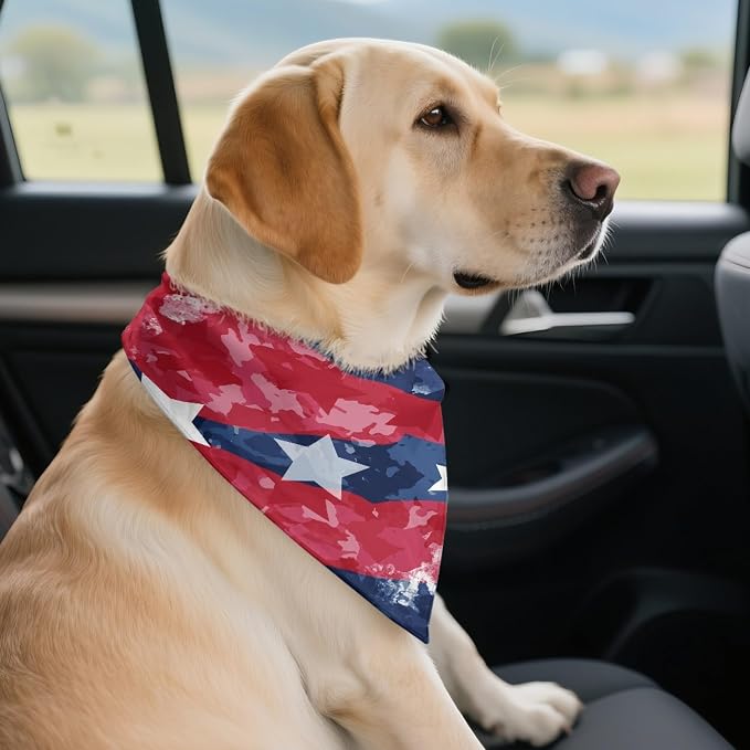 Jeiento USA Flag Dog Bandanas Adjustable Bib for Dogs Cat Holiday Outfits Stars Triangle, Medium
