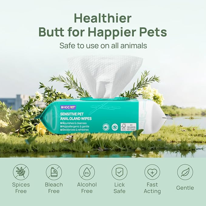 HICC PET Grooming Wipes for Dogs & Cats, Anal Gland & Allergy Care