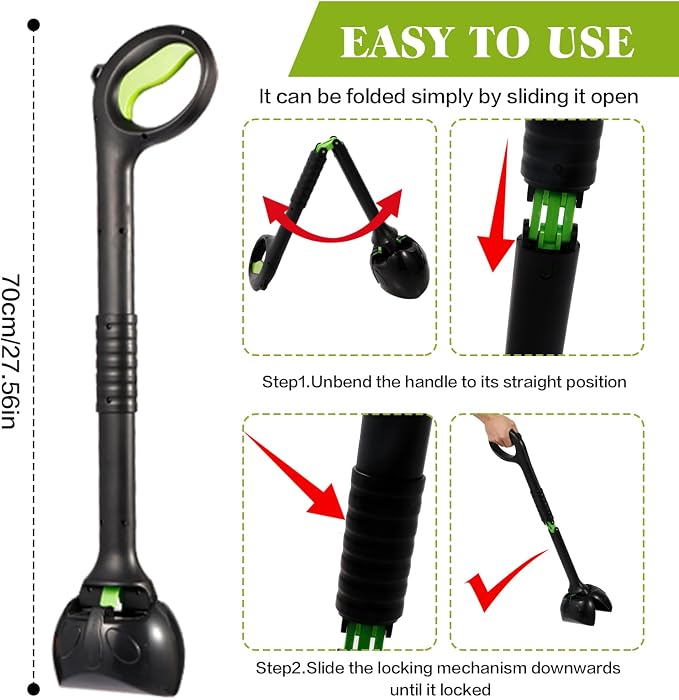 Dog Pooper Scooper - 27.5" Long Handle Pet Poop Scooper for Large, Medium, Small Dogs, Easy Single-Hand Operation, No More Bending, High-Strength Material, Suitable for Grass and Gravel Pick Up