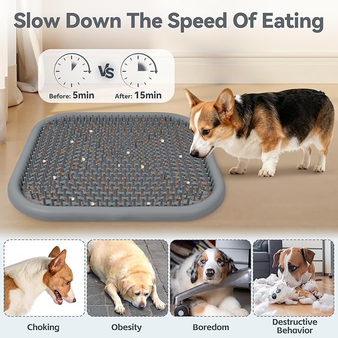 Snuffle Mat for Dogs, 23.6" x 23.6" Silicone Dog Feeding Mat Sniffing Interactive Feeding Game Encourages Natural Foraging Slow Feeder for Small/Medium/Large Dogs, Indoor & Outdoor