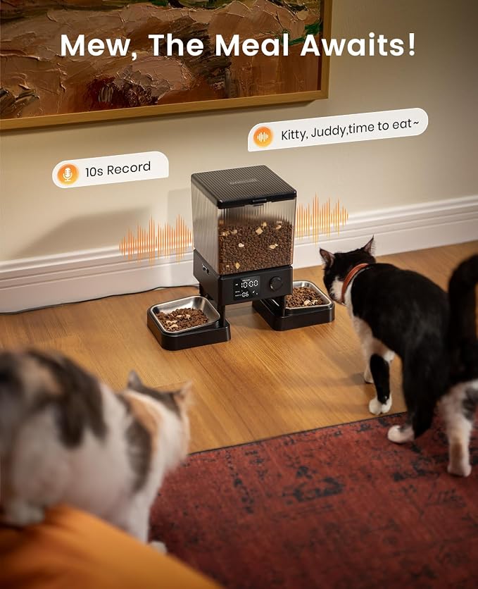 oneisall Automatic Cat Feeder for 2 Cats, 20 Cups/5L Automatic Cat Food Dispenser for Small Pets Indoor, Timed Cat Feeder for Dry Food