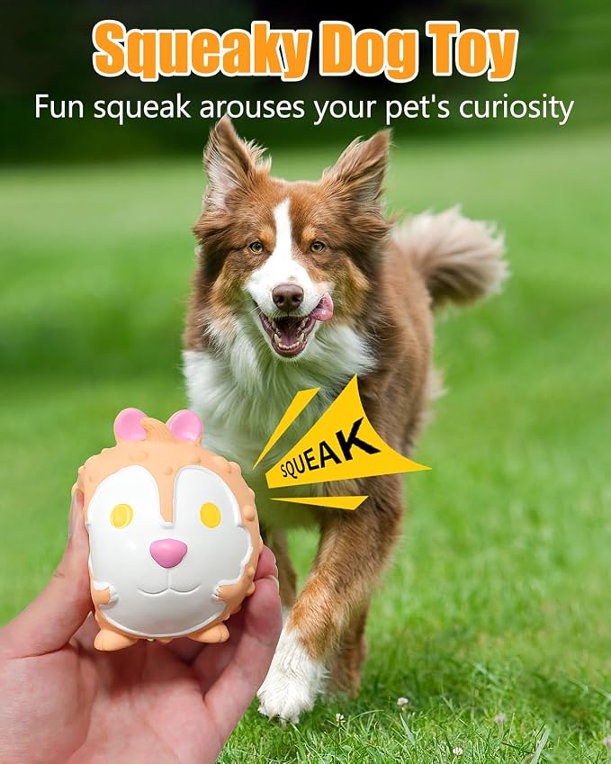Dog Toys Squeaky, Interactive Latex Rubber Cute Animal Pet Toy Pack Squeak Balls for Puppy Small Medium Breed Dogs