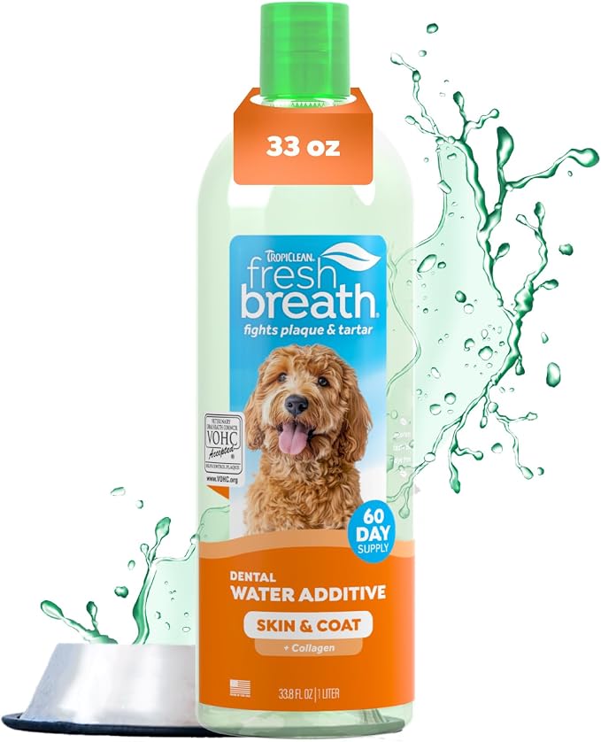 TropiClean Fresh Breath Water Additive for Skin Health Support, 33.8oz | Supports Skin Health | Freshens Breath & Cleans Teeth | No Toothpaste or Toothbrush Required