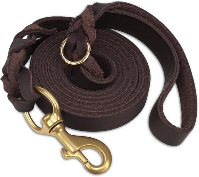 Joytale Leather Dog Leash, Strong Heavy Duty Genuine Cowhide with Brass Hook, Soft and Comfortable Leather Training Leash for Large Medium Small Dogs（Brown, 6ft×3/4''）
