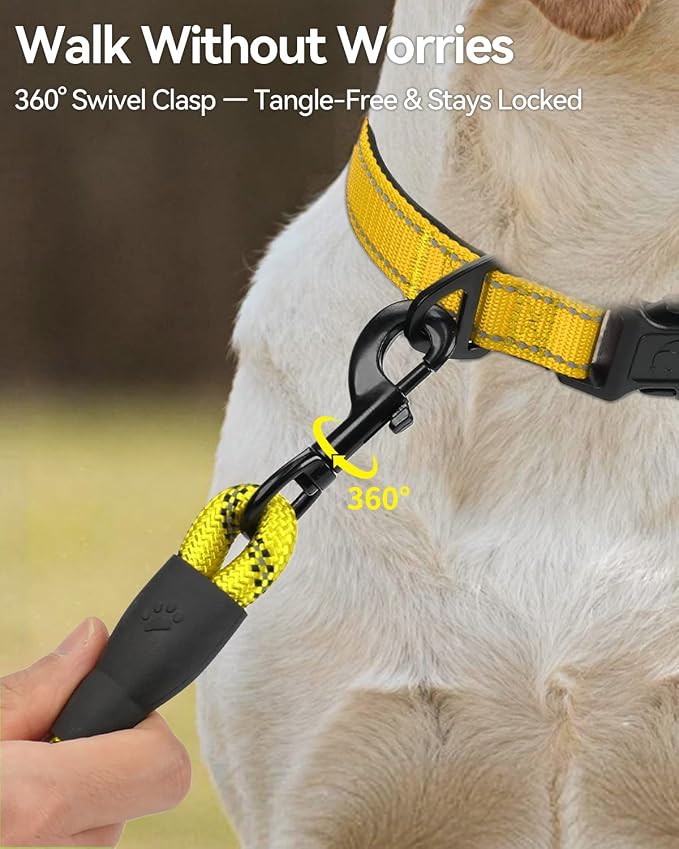 Joytale Rope Dog Leash for Medium Large Dogs, Padded Handle, 6FT, Yellow | Reinforced Nylon Webbing, Comfort Grip Eases Hand Strain, Swivel Clip Prevents Tangles, Visible at Night, for Outdoor Walks