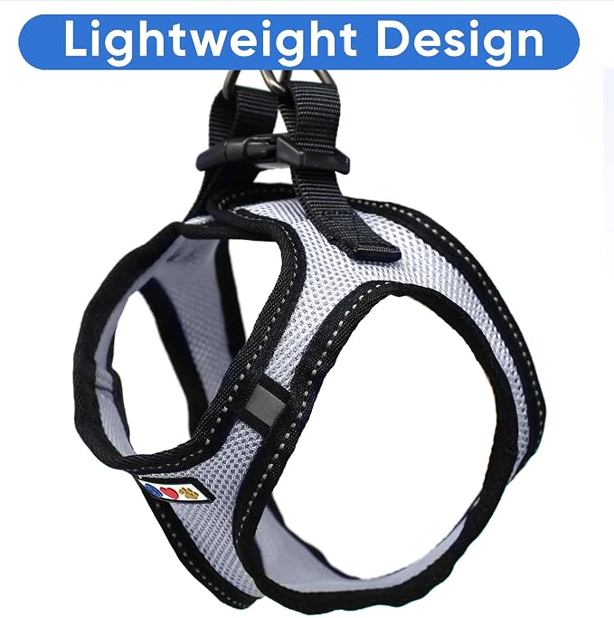 Pawtitas Dog Vest Harness Made with Breathable Air Mesh | All Weather Vest Harness for Extra Large Dogs with Quick-Release Buckle - Grey Mesh Dog Harness for Training and Walking Your Pet.