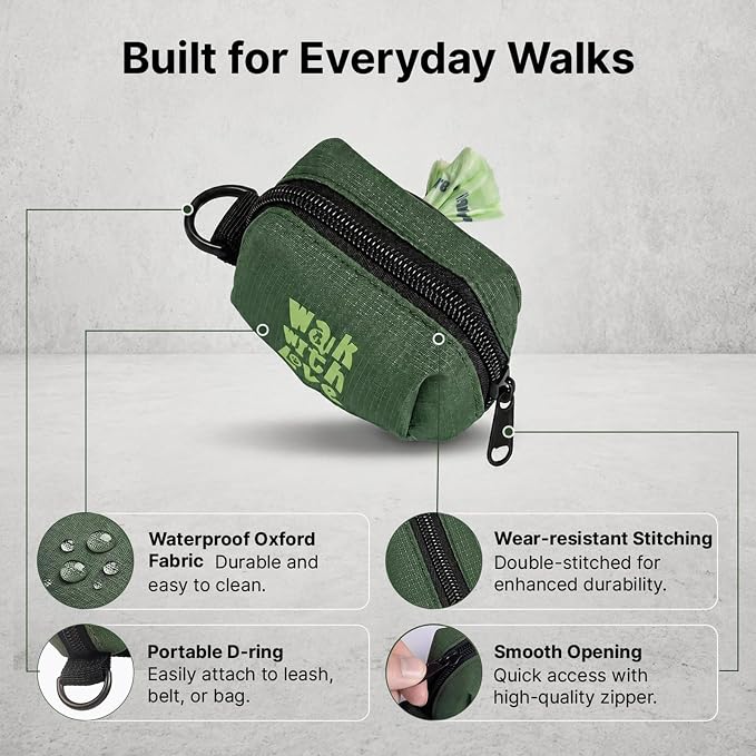 Dog Poop Bag Holder For Leash, Doggy Poop Bag Dispenser With Velcro Attachment, Suitable For Any Retractable Leash, Reusable Dispenser For Travel, Walking, Park, And Outdoor Use (Green)